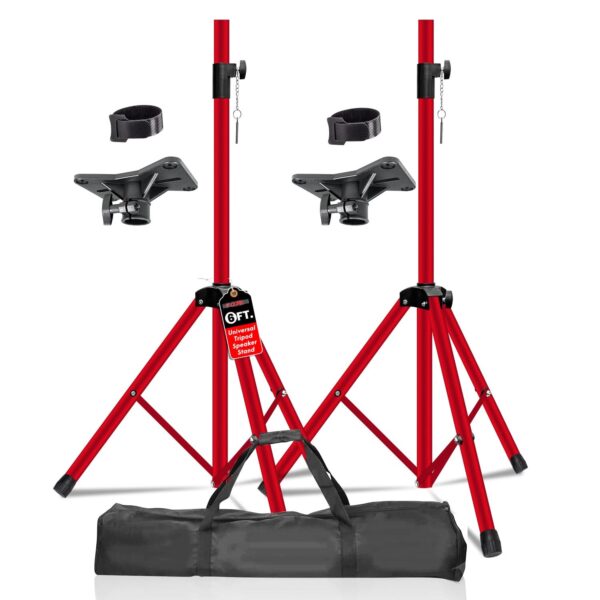 5Core Speaker Stand Tripod Tall Adjustable 72 Inch DJ Pole Mount Studio Monitor Stands RED 2 PK
