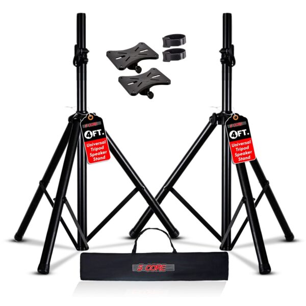 5 Core Speaker Stand Tripod Floor Adjustable Up to 48 Inch DJ Studio Monitor Stands Pole Mount Pair BLACK